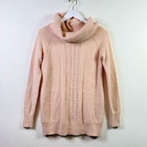 MODA INTERNATIONAL Pink Angora Blend Cowl Neck Cable Knit Sweater Medium